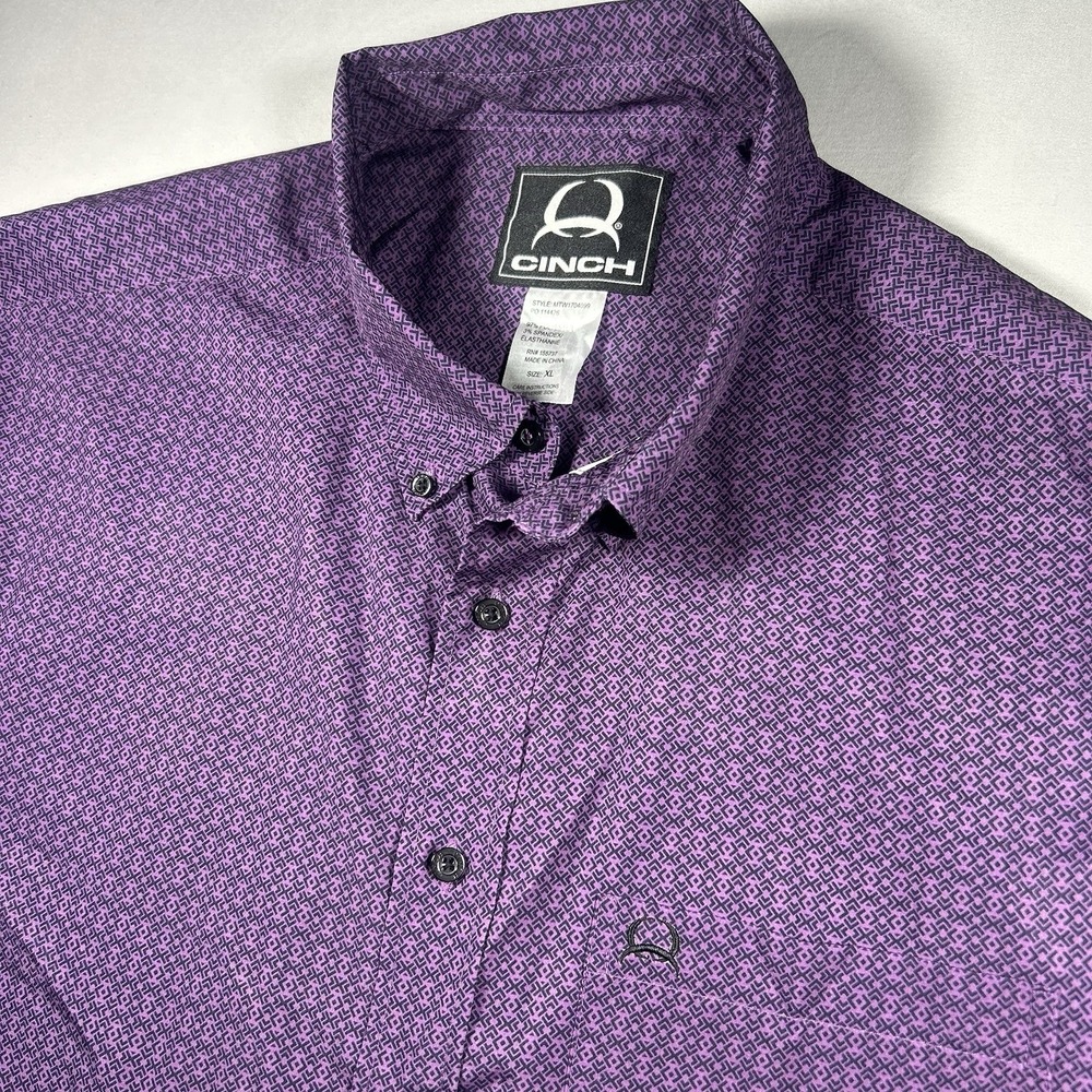 Cinch Purple Geometric Button Down Short Sleeve Western Shirt Mens XL MTW1704099